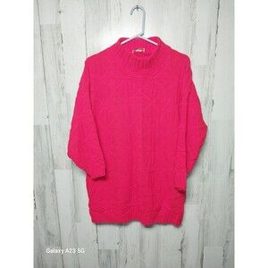 Spunky Womens Sweater One Size Fits All Textured Knit Boxy Mock Neck Red VTG